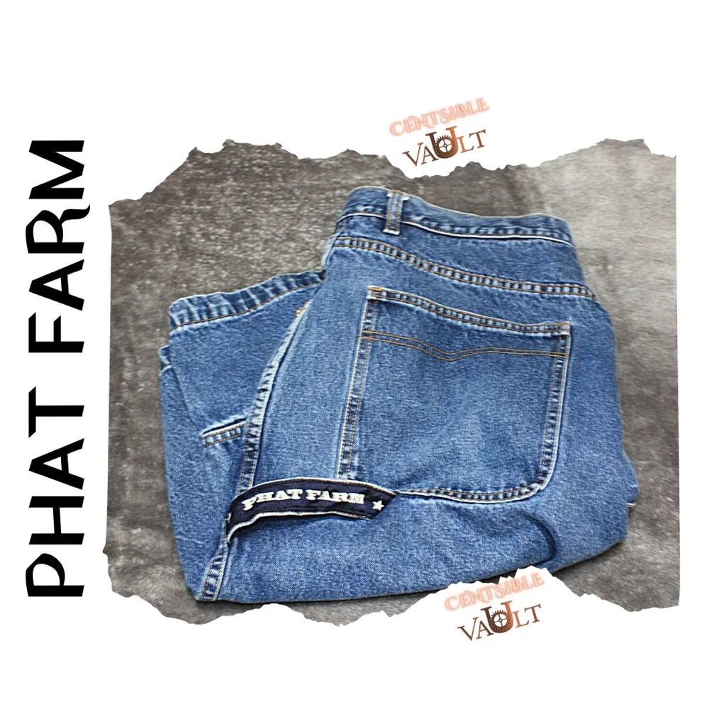 NWOT ~ Men’s PHAT FARM Waist 36” Blue Jean Long Shorts - Picture 4 of 6